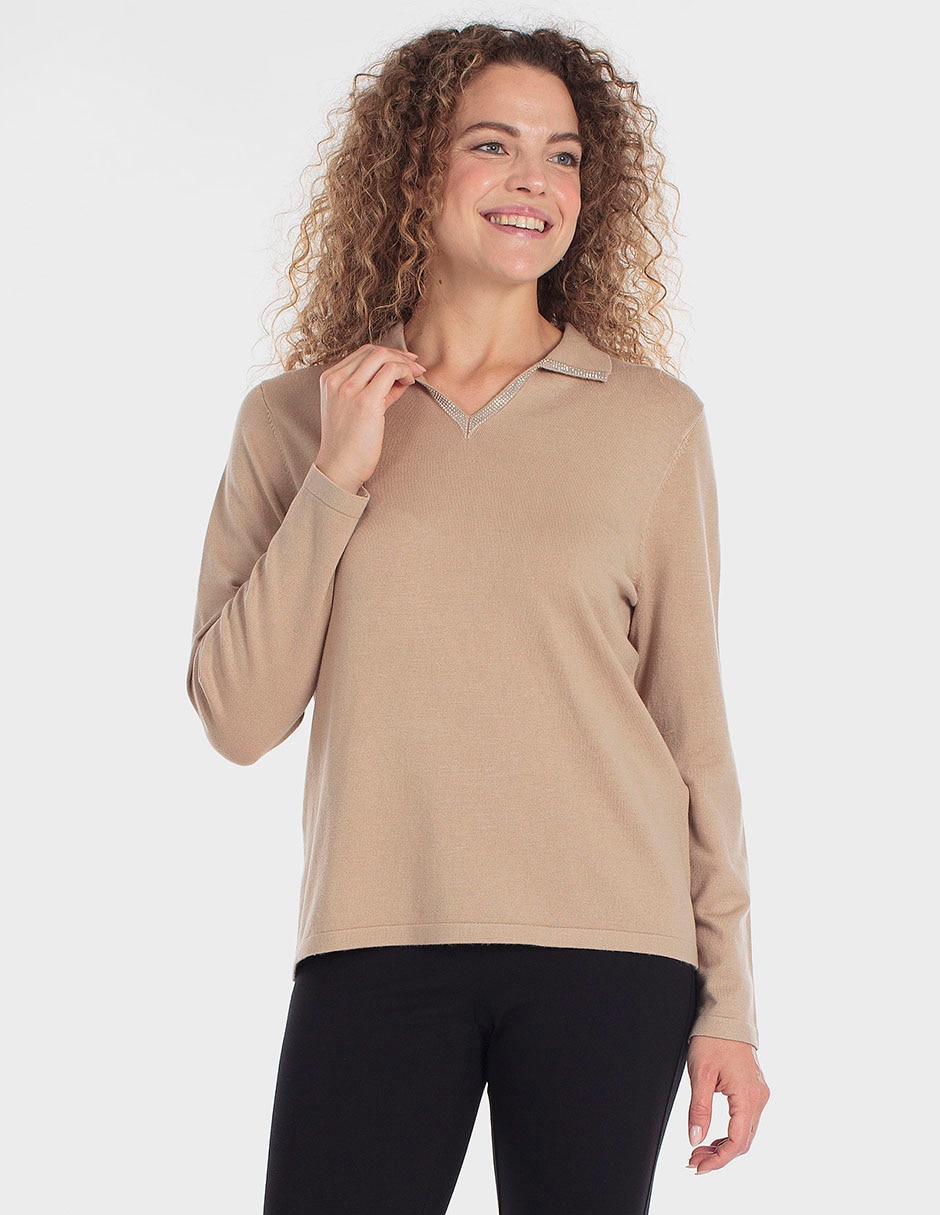 Suéter cuello camisero para mujer