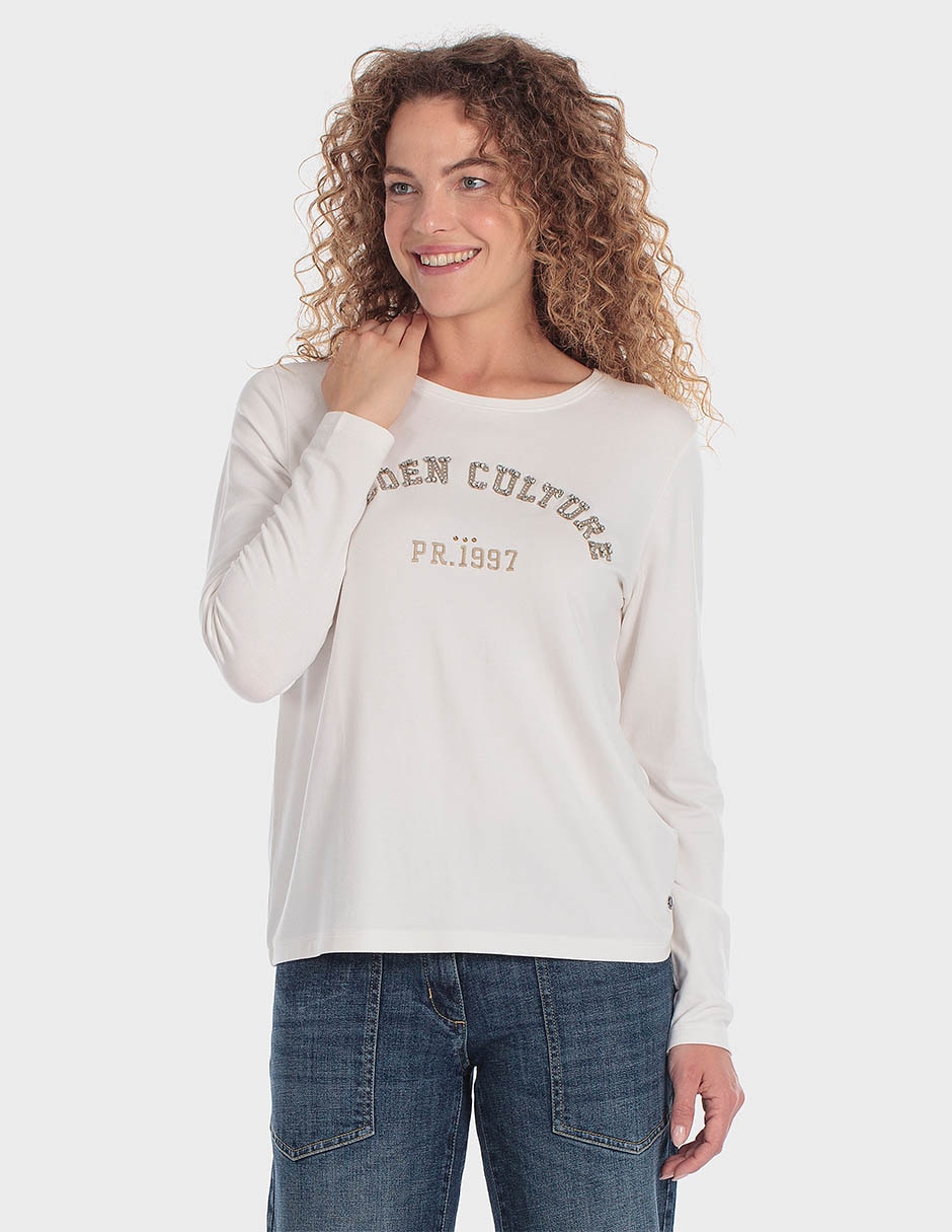 Playera manga larga cuello redondo para mujer