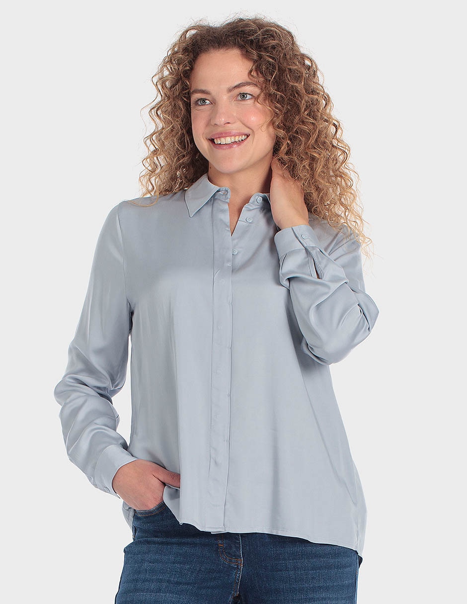 Blusa camisera manga larga para mujer