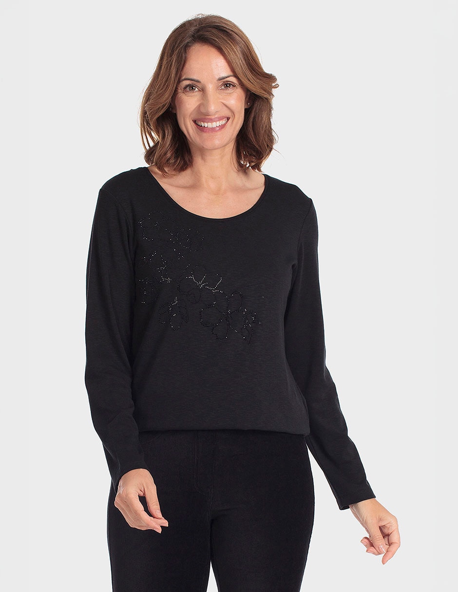 Playera manga larga cuello redondo para mujer