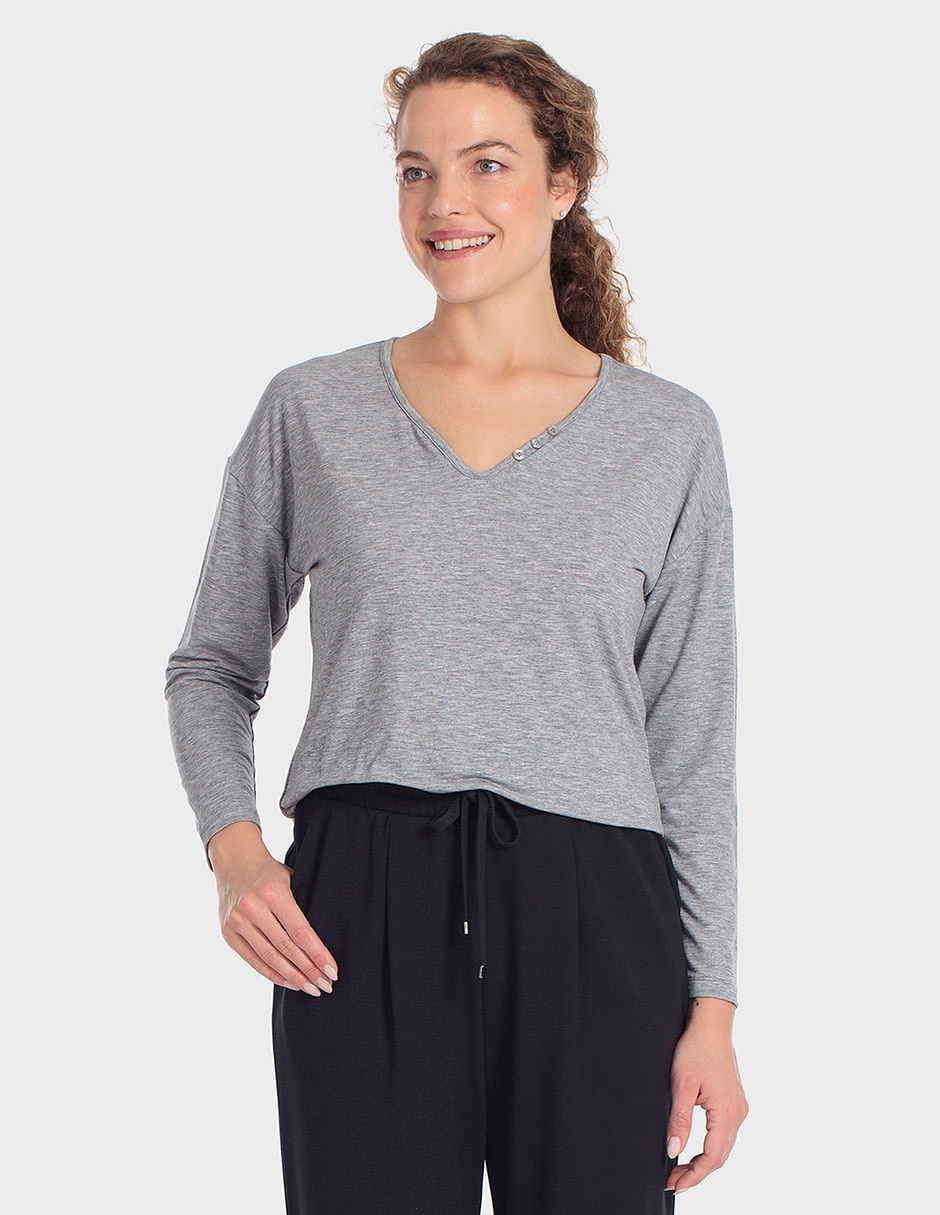 Playera manga larga cuello v para mujer Playera manga larga cuello v para mujer