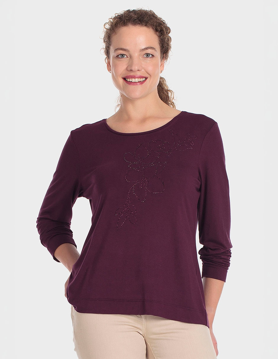 Playera manga larga cuello redondo para mujer Playera manga larga cuello redondo para mujer