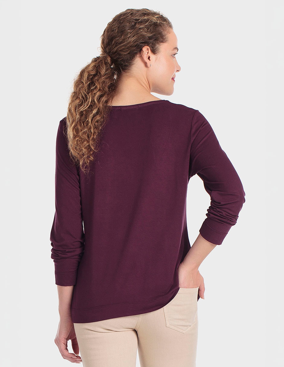 Playera manga larga cuello redondo para mujer 3
