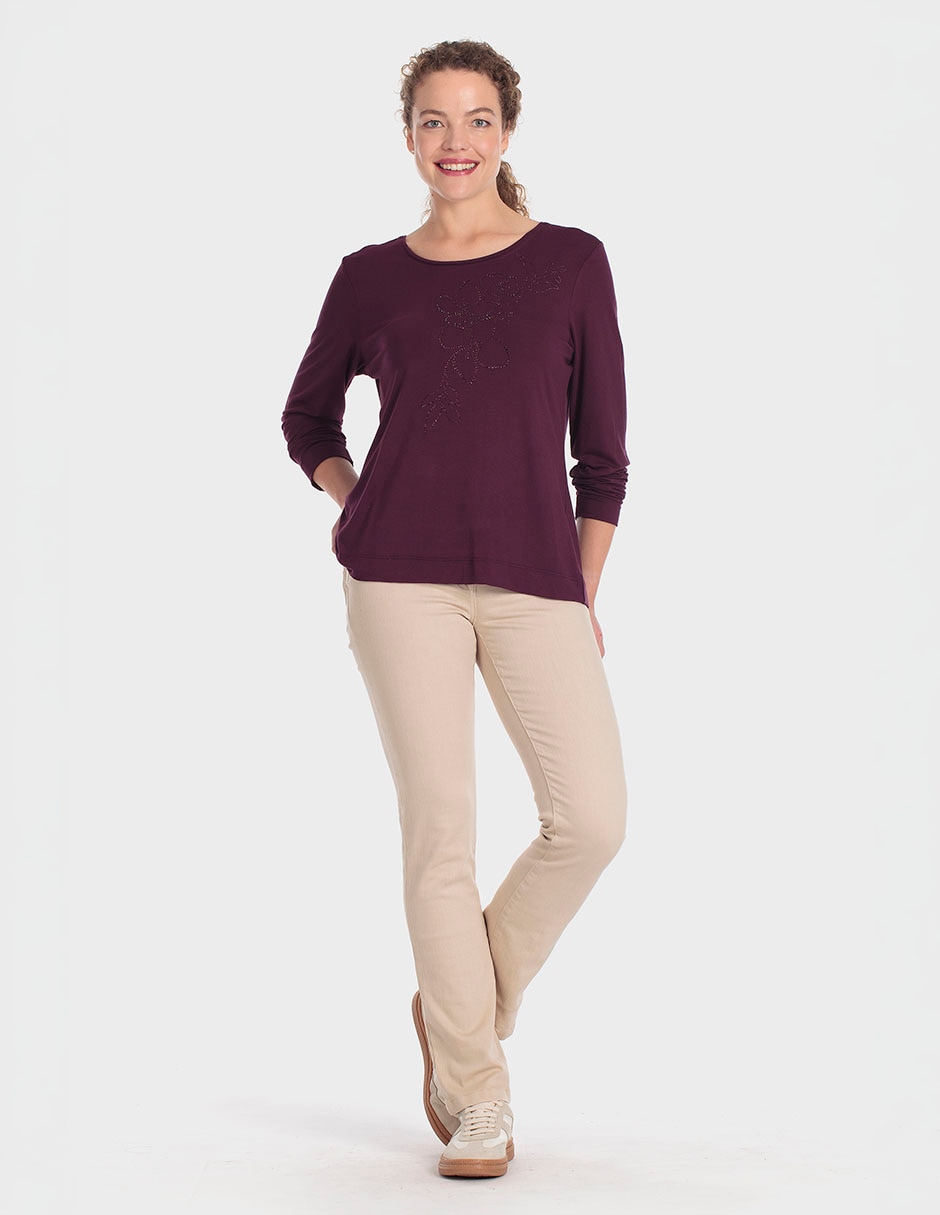 Playera manga larga cuello redondo para mujer 4
