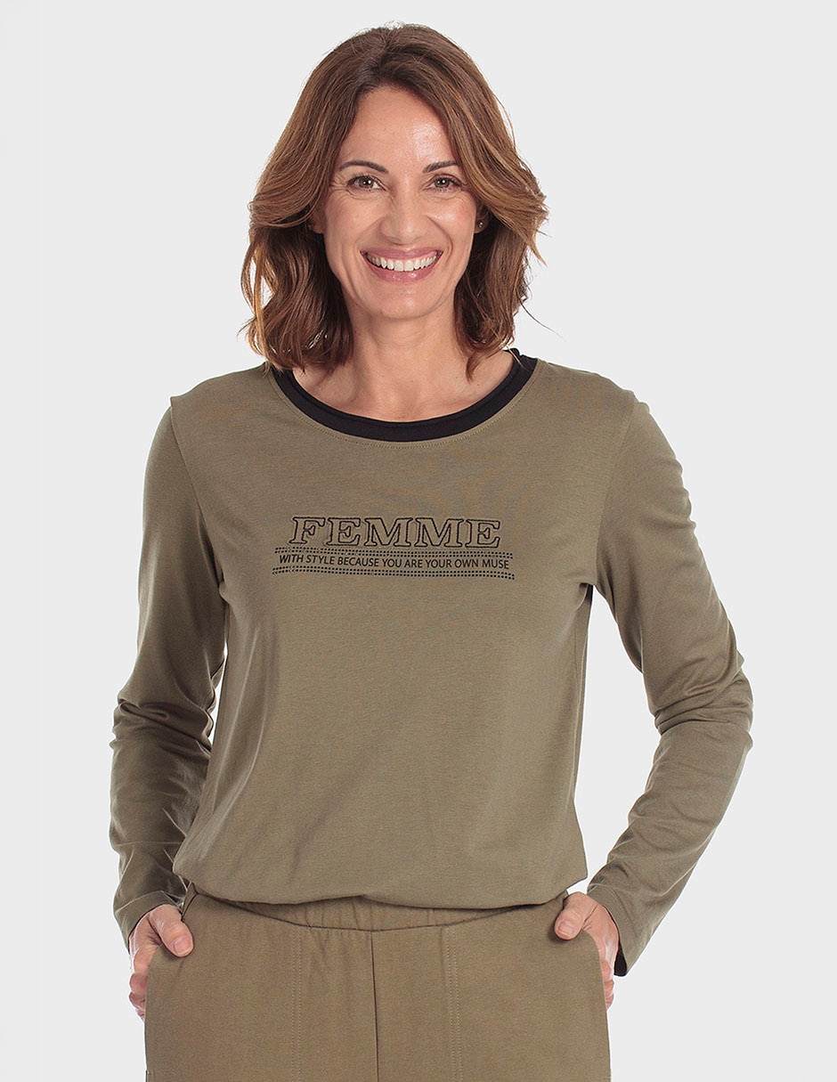 Playera manga larga cuello redondo para mujer Playera manga larga cuello redondo para mujer