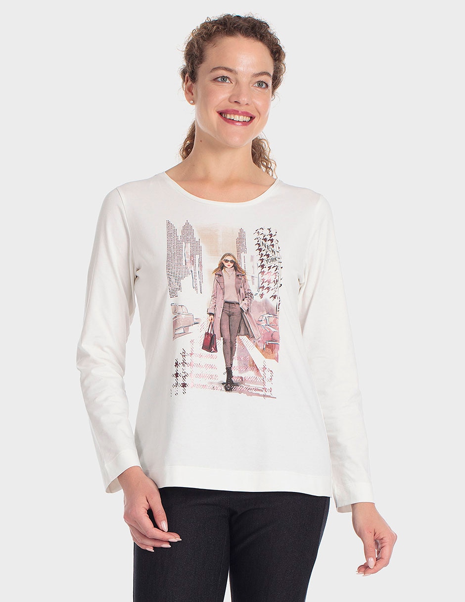 Playera manga larga cuello redondo para mujer