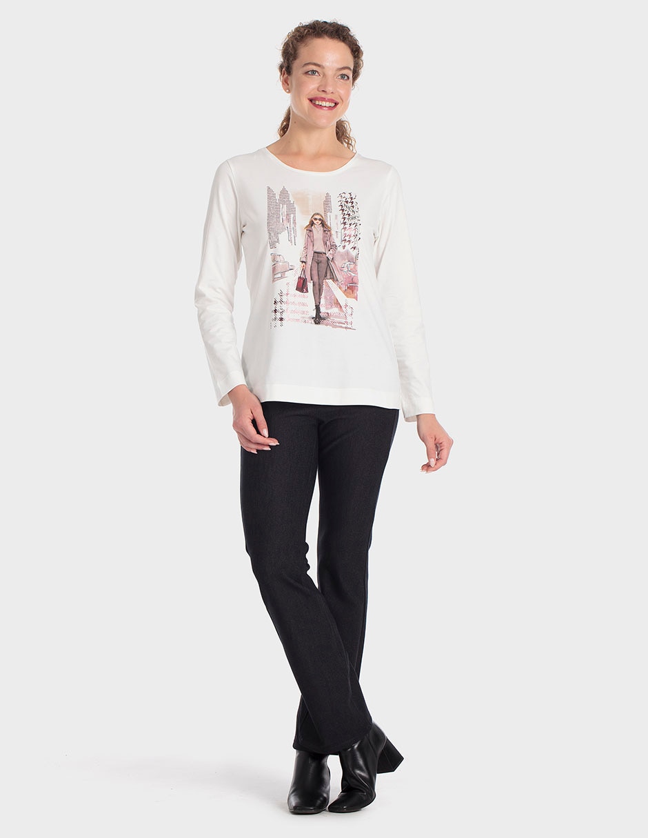 Playera manga larga cuello redondo para mujer 3