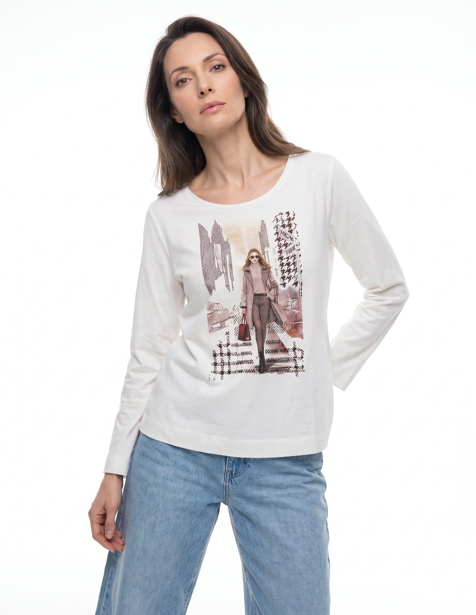 Playera manga larga cuello redondo para mujer Playera manga larga cuello redondo para mujer