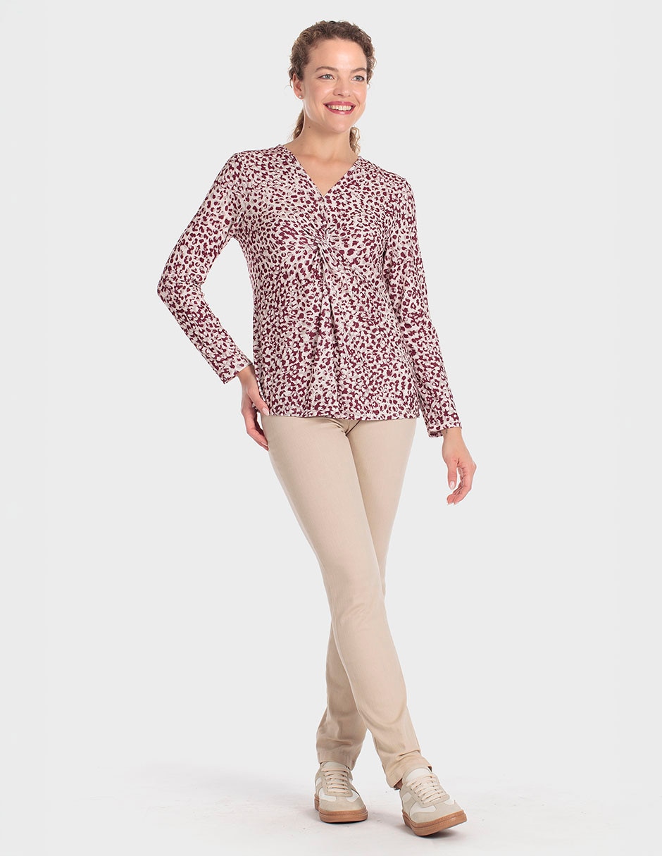 Playera manga larga cuello V para mujer 3