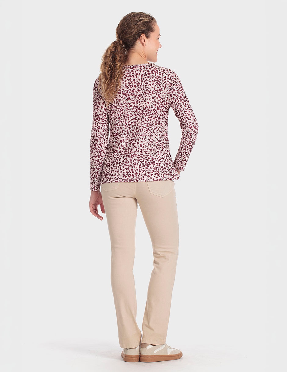 Playera manga larga cuello V para mujer 2