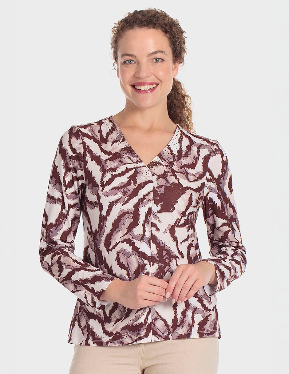 Playera manga larga cuello V para mujer Playera manga larga cuello V para mujer
