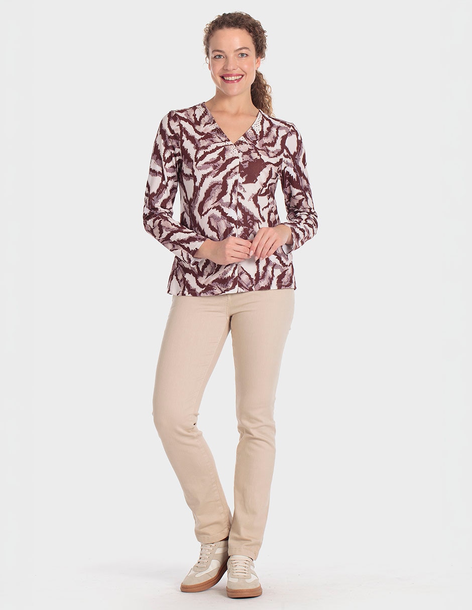 Playera manga larga cuello V para mujer 3
