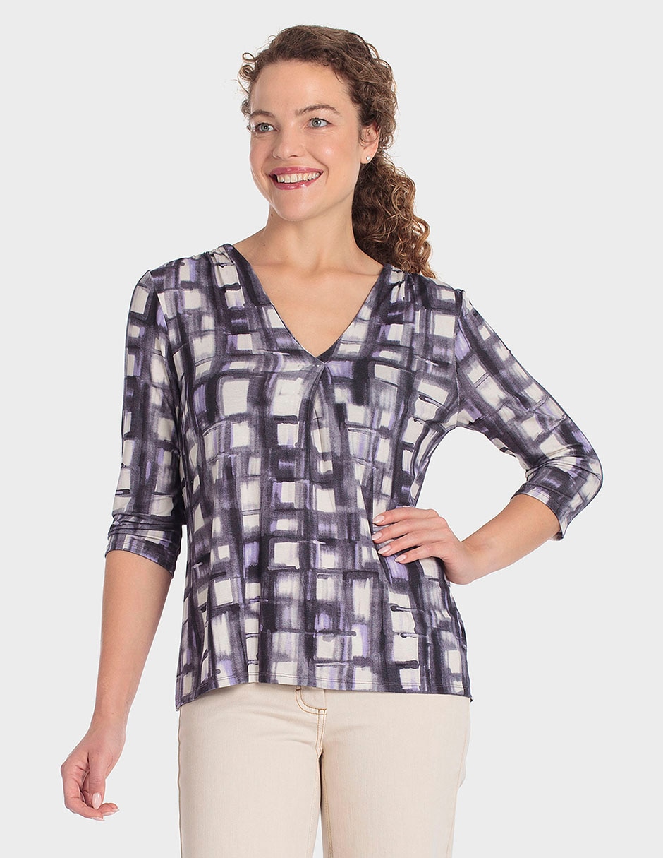 Playera manga 3/4 cuello V para mujer Playera manga 3/4 cuello V para mujer