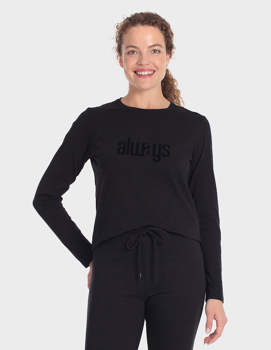 Playera manga larga cuello redondo para mujer