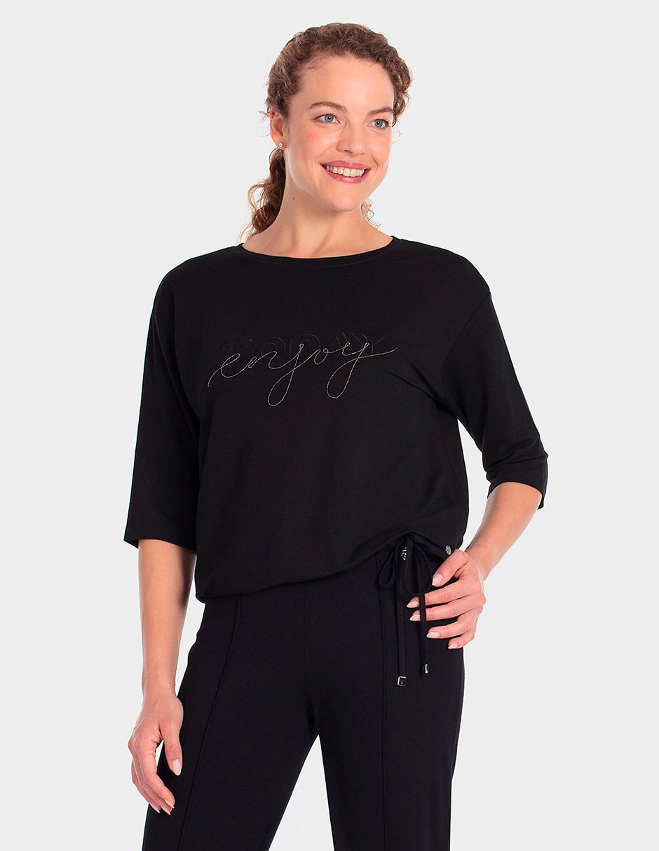 Playera manga 3/4 cuello redondo para mujer