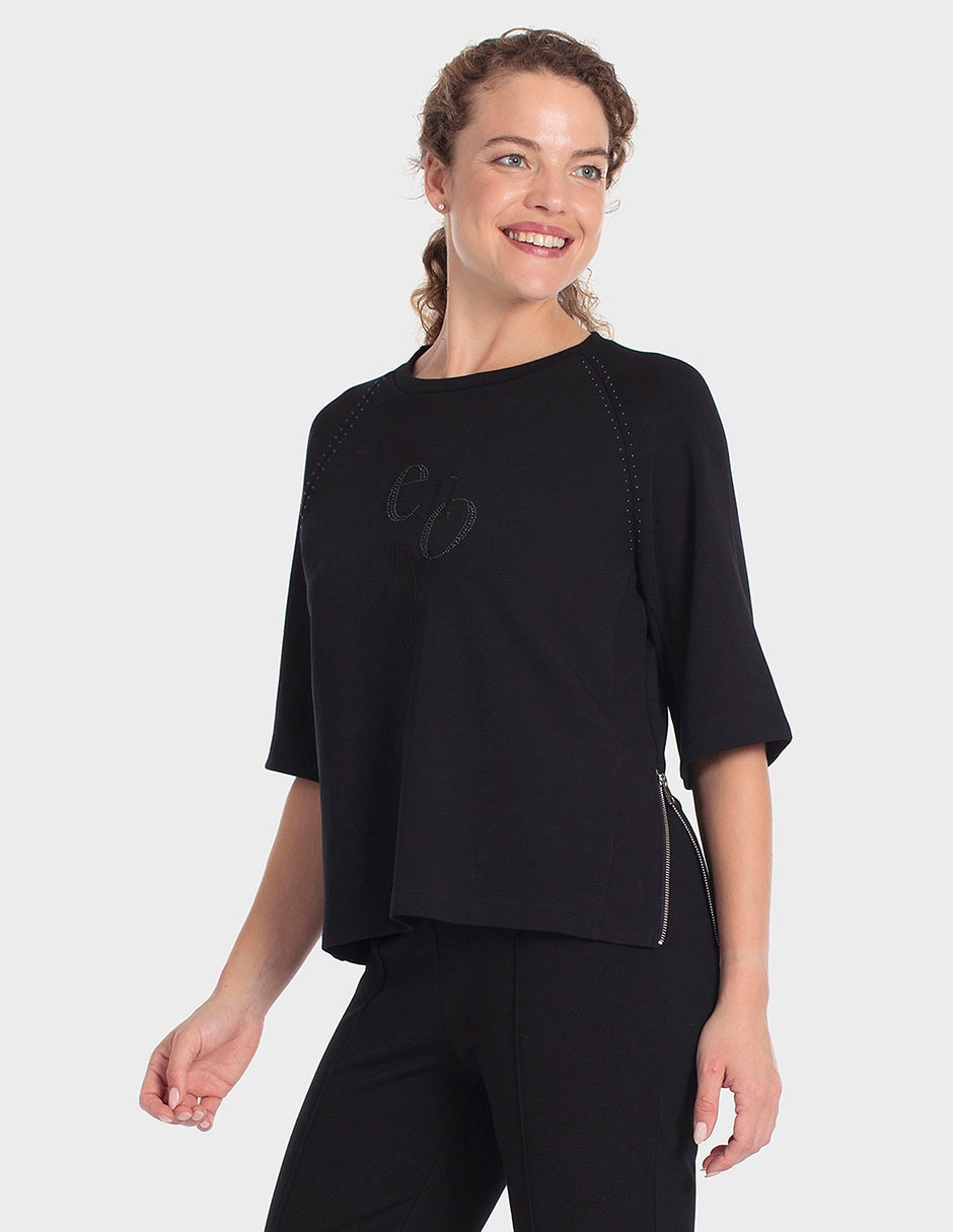 Playera manga 3/4 cuello redondo para mujer Playera manga 3/4 cuello redondo para mujer